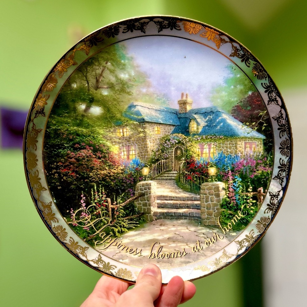 VTG Thomas Kinkade Collectible Whimsy Cottagecore Hollyhock House Art Plate